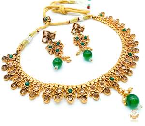 small size beautiful gold plated (artificial) necklace set with polki stone