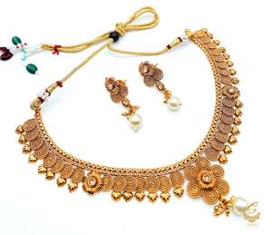 small size beautiful gold plated (artificial) necklace set with polki stone