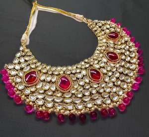 (video clip attached)Hot Pink color Beautiful uncut Kundan stones with pearls st&hellip;