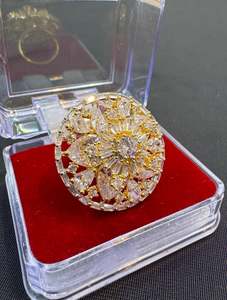 Rings: Golden Beautiful American Diamond ring (adjustable)