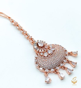 Maang Tikka And Matha Patti: Rosegold & Silver Stone American Diamond Tikka