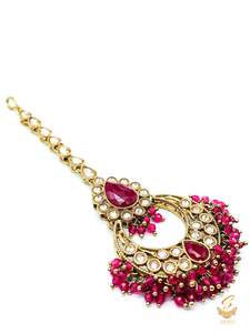 Deep Maroon Pearls with Polki stone beautiful tikka