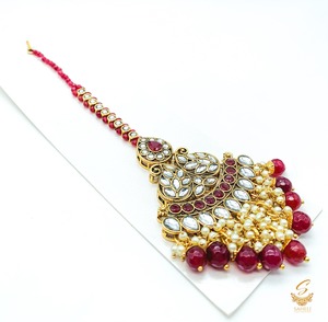 Maang Tikka And Matha Patti: Deep Maroon Pearls with kundan stone beautiful tikka