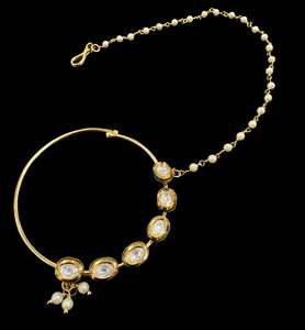 Nose Pins Nath: Large size Original Kundan stone Beautiful Bride Nath (non piercing)