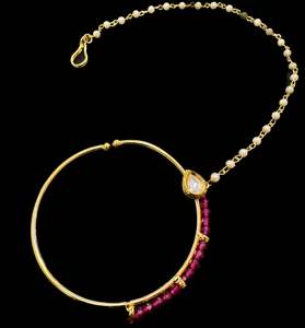 Nose Pins Nath: Large size Original Kundan stone Beautiful Bride Nath (non piercing)