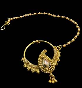 Nose Pins Nath: Medium size Original Kundan stone Beautiful Bride Nath (non piercing)