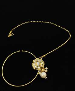 Nose Pins Nath: Medium size Original kundan stone Beautiful Bride Nath (non piercing)
