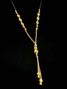 Mangalsutra: Golden Stone & Jerkan Gold Plated (Artificial) Mangalsutra With Artificial Black Beads Chain, Apx Size: 20-22 Cm
