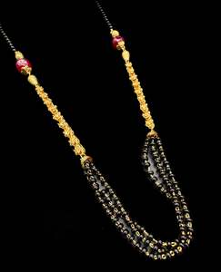 Mangalsutra: Golden Stone & Jerkan Gold Plated (Artificial) Mangalsutra With Artificial Black Beads Chain, Apx Size: 20-22 Cm