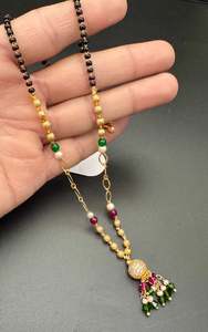 Coloured pearls with Golden Stone & Jerkan Gold Plated (Artificial) Mangalsutra &hellip;