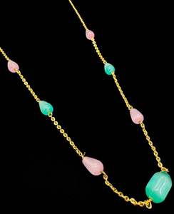 Mangalsutra: Coloured pearls with Golden Stone & Jerkan Gold Plated (Artificial) Mangalsutra With Artificial Black Beads Chain, Apx Size: 20-22 Cm