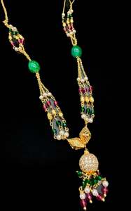 Mangalsutra: Coloured pearls with Golden Stone & Jerkan Gold Plated (Artificial) Mangalsutra With Artificial Black Beads Chain, Apx Size: 20-22 Cm