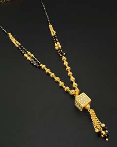 Mangalsutra: Golden Stone & Jerkan Gold Plated (Artificial) Mangalsutra With Artificial Black Beads Chain, Apx Size: 20-22 Cm