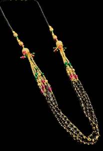 Mangalsutra: Coloured pearls with Golden Stone & Jerkan Gold Plated (Artificial) Mangalsutra With Artificial Black Beads Chain, Apx Size: 20-22 Cm