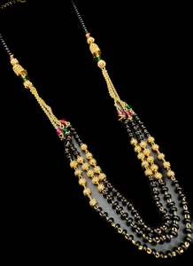 Mangalsutra: Coloured pearls with Golden Stone & Jerkan Gold Plated (Artificial) Mangalsutra With Artificial Black Beads Chain, Apx Size: 20-22 Cm