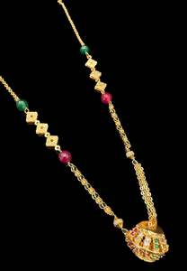 Coloured pearls with Golden Stone & Jerkan Gold Plated (Artificial) Mangalsutra &hellip;