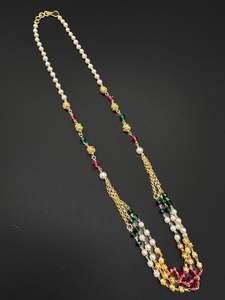 Mangalsutra: Coloured pearls with Golden Stone & Jerkan Gold Plated (Artificial) Mangalsutra With Artificial Black Beads Chain, Apx Size: 20-22 Cm