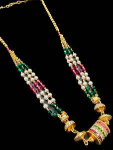 Coloured pearls with Golden Stone & Jerkan Gold Plated (Artificial) Mangalsutra &hellip;