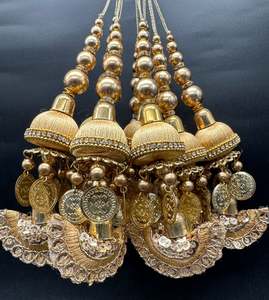 Latkans: Beautiful golden design medium size lehnga latkans tessels (pair)