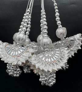 Latkans: Beautiful silver design medium size lehnga latkans tessels (pair)