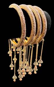 Beautiful Golden fine stone shiny Brass Bangles with Beautiful Latkan set (Sampl&hellip;