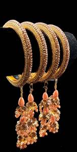 Beautiful Golden fine stone shiny Brass Bangles with Beautiful Latkan set (Sampl&hellip;