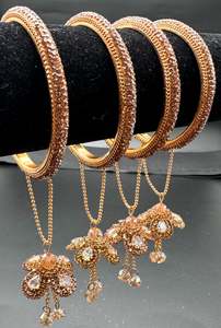 Beautiful Golden fine stone shiny Brass Bangles with Beautiful Latkan set (Sampl&hellip;