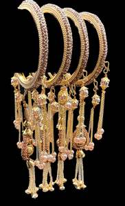 Beautiful Golden fine stone shiny Brass Bangles with Beautiful Latkan set (Sampl&hellip;