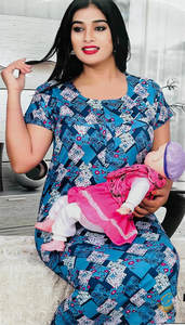 Womens Nighties Maternity Feeding Nighties: Cottn lycra based (stretchable) fabric women's nighty (size 48-50) Length-52 inch