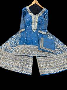 (Video clip attached) Pecaock Blue color shiny soft silk based heavy embroidery &hellip;