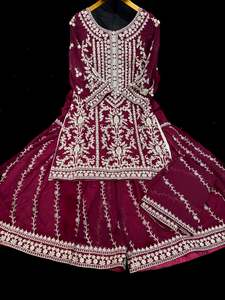 (Video clip attached) Mulberry color Georgette based stone work and embroidery w&hellip;