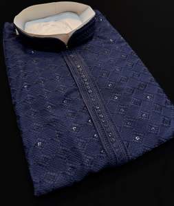Nevi Blue color rayon based Chikankari with sequinned work Men’s short length &hellip;