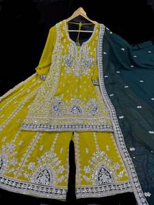 (Video clip attached) Bumblebee yellow color georgette based heavy embroidery wo&hellip;