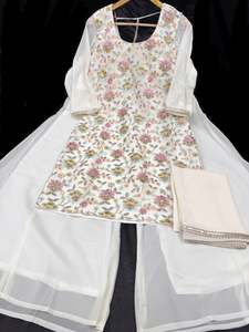 Cream color georgette based all multicoloured floral embroidery & sequined work &hellip;