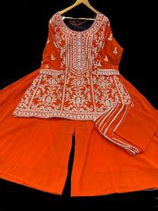 Rust Orange color georgette based all over stones work & embroidery work kameez &hellip;