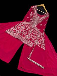 Magenta Pink color georgette based all over stones work & embroidery work kameez&hellip;
