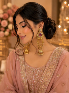 Elegant Kashmiri long jhumka earrings with royal ruby stones and intricate ghung&hellip;