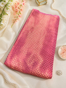 Fabrics: Pink Brocade silk Fabric (price per meter) perfect for stitching blouses /skirts /suits (aprox 112cm width )slight variation in color may occur