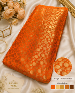Fabrics: Orange brocade silk Fabric (price per meter) perfect for stitching blouses /skirts /suits (aprox 112cm width )slight variation in color may occur