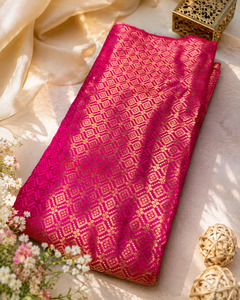 Fabrics: Hot pink brocade silk Fabric (price per meter) perfect for stitching blouses /skirts /suits (aprox 112cm width )slight variation in color may occur