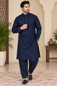 Dark Blue color Premium Cotton Rayon Blend based embroidery work all over men’&hellip;