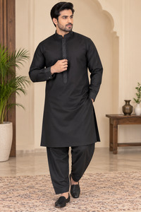Black color Premium Cotton Rayon Blend based embroidery work all over men’s ku&hellip;