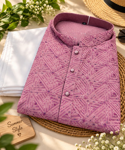 Dusty Mauve Rayon based embroidery (not printed) work all over men’s kurta wit&hellip;