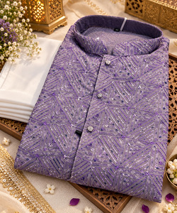 Lavender Purple Rayon based embroidery (not printed) work all over men’s kurta&hellip;