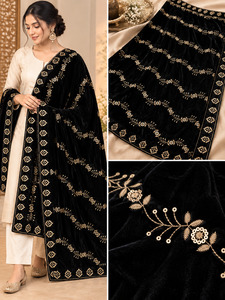 Luxurious soft velvet dupatta in deep shade, finished with elegant stone work an&hellip;