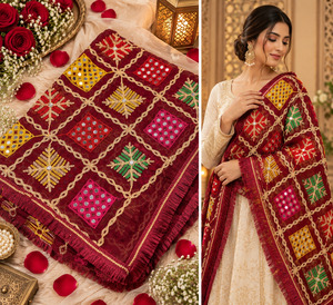 Beautiful embroidered Phulkari dupatta adorned with colourful traditional motifs&hellip;