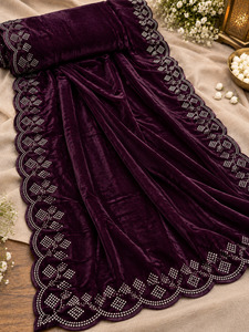Luxurious soft velvet dupatta in deep wine shade, finished with elegant stone wo&hellip;