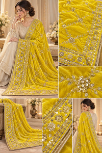 Premium velvet dupatta featuring intricate floral embroidery and heavy border wo&hellip;
