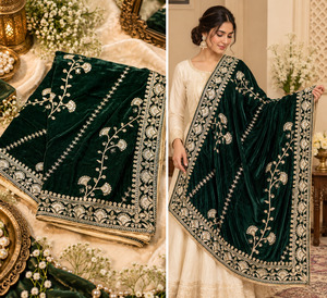 Premium velvet dupatta featuring intricate floral embroidery and heavy border wo&hellip;