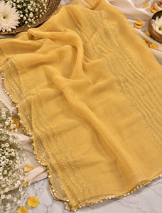 Elegant chiffon dupatta with delicate gold stripe detailing. Lightweight, flowy &hellip;